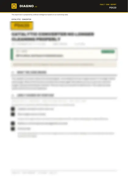 Blurred preview of a sample report page (real report, VW Golf 1.4 TSI)